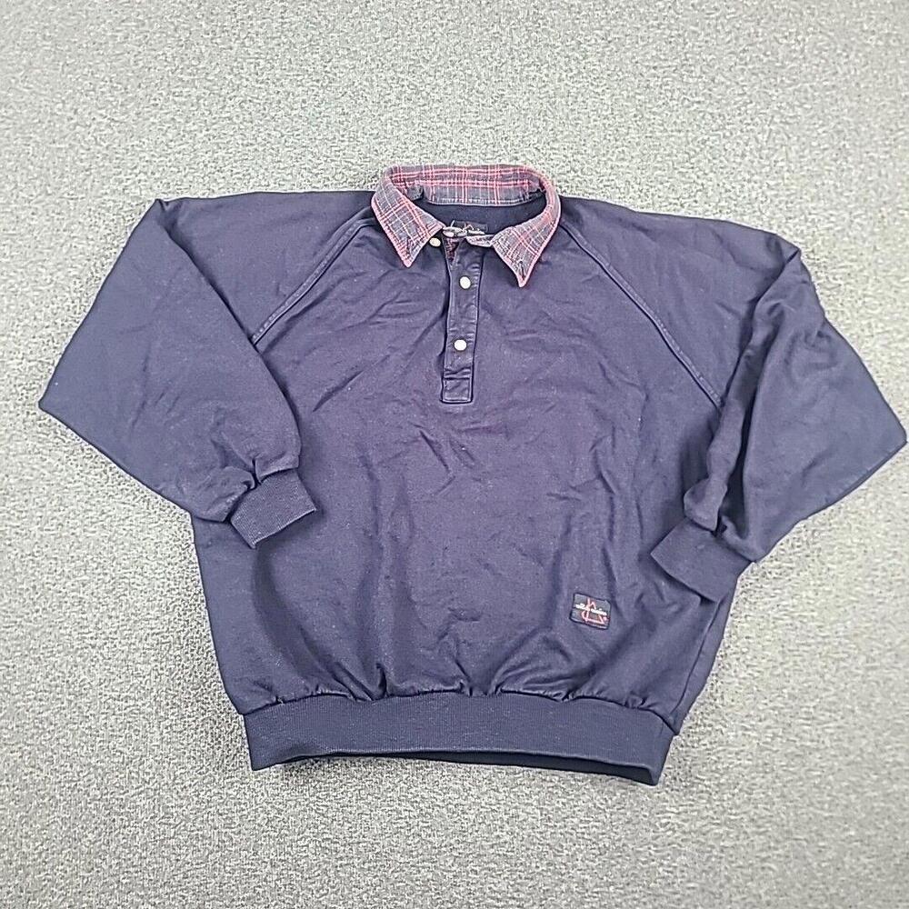 Mat De Misaine Crop Sweater Size 2 Navy Plaid Collar Made in France Preppy